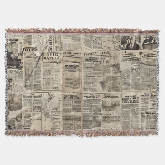 Rustikales Vintages Zeitungs-Patchwork-Collage (1) Decke (Vorderseite)