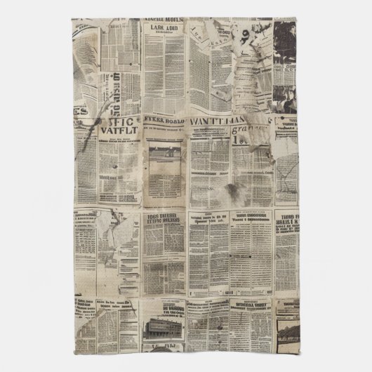 Rustikales Vintages Zeitungs-Patchwork-Collage (1) Geschirrtuch (Vertikal)