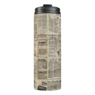 Rustikales Vintages Zeitungs-Patchwork-Collage (1) Thermosbecher