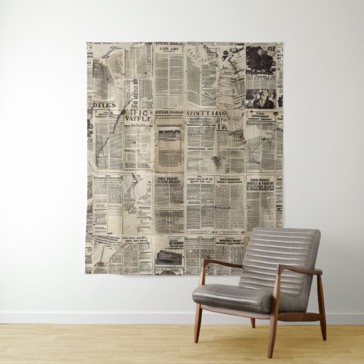 Rustikales Vintages Zeitungs-Patchwork-Collage (1) Wandteppich (Beispiel)