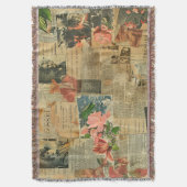 Rustikales Vintages Zeitungs-Patchwork-Collage (2) Decke (Vorderseite Vertikal)