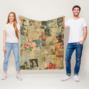 Rustikales Vintages Zeitungs-Patchwork-Collage (2) Fleecedecke