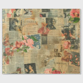Rustikales Vintages Zeitungs-Patchwork-Collage (2) Geschenkpapier (Flach)