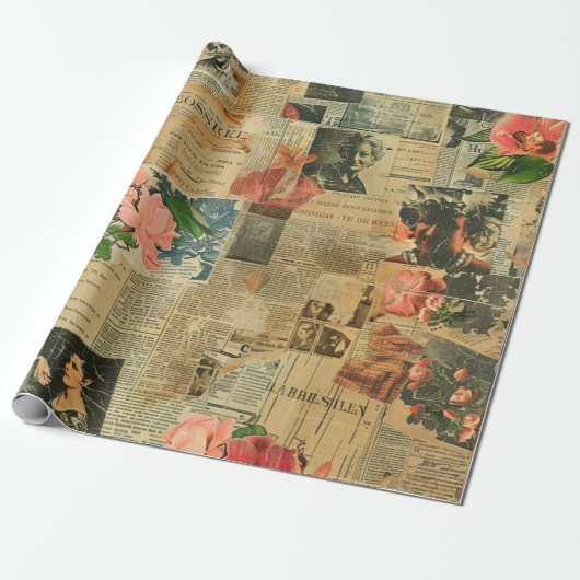 Rustikales Vintages Zeitungs-Patchwork-Collage (2) Geschenkpapier (Ungerollt)