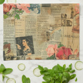 Rustikales Vintages Zeitungs-Patchwork-Collage (2) Geschirrtuch (Gefaltet)