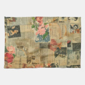 Rustikales Vintages Zeitungs-Patchwork-Collage (2) Geschirrtuch (Horizontal)
