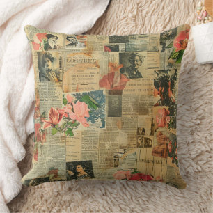 Rustikales Vintages Zeitungs-Patchwork-Collage (2) Kissen