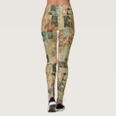 Rustikales Vintages Zeitungs-Patchwork-Collage (2) Leggings (Rückseite)