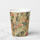 Rustikales Vintages Zeitungs-Patchwork-Collage (2) Pappbecher (Links)