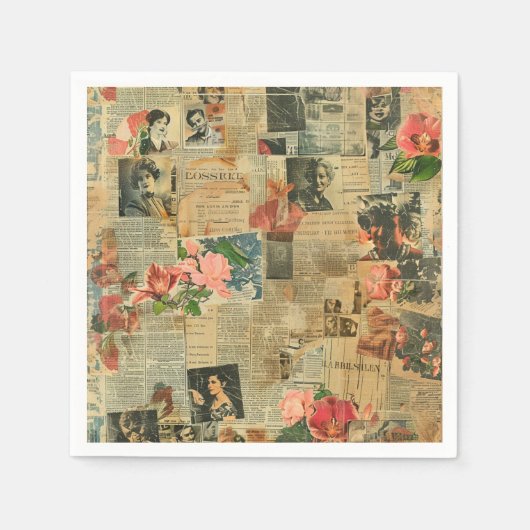 Rustikales Vintages Zeitungs-Patchwork-Collage (2) Serviette (Vorderseite)
