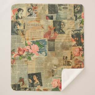 Rustikales Vintages Zeitungs-Patchwork-Collage (2) Sherpadecke