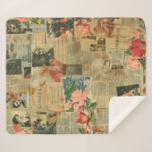 Rustikales Vintages Zeitungs-Patchwork-Collage (2) Sherpadecke (Vorderseite (Horizontal))