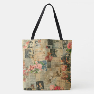 Rustikales Vintages Zeitungs-Patchwork-Collage (2) Tasche