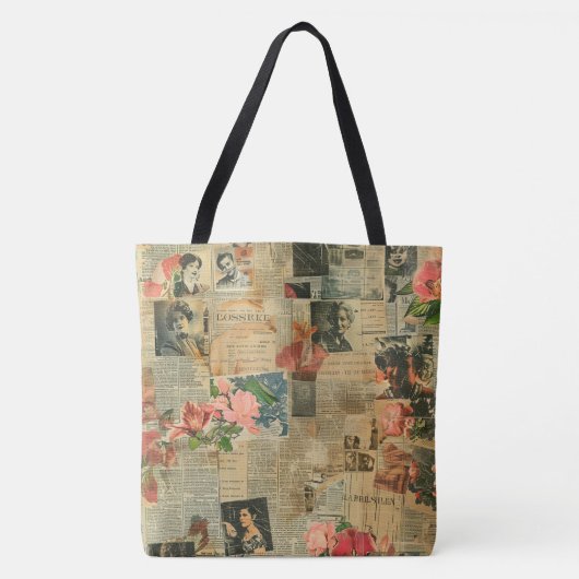 Rustikales Vintages Zeitungs-Patchwork-Collage (2) Tasche (Vorderseite)