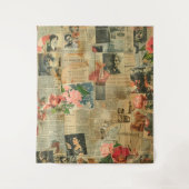 Rustikales Vintages Zeitungs-Patchwork-Collage (2) Wandteppich (Vorderseite)