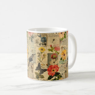 Rustikales Vintages Zeitungs-Patchwork-Collage (3) Kaffeetasse