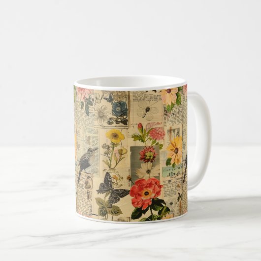 Rustikales Vintages Zeitungs-Patchwork-Collage (3) Kaffeetasse (VorderseiteRechts)
