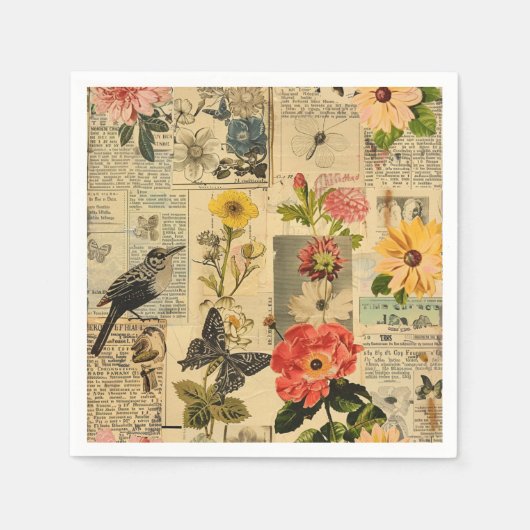 Rustikales Vintages Zeitungs-Patchwork-Collage (3) Serviette (Vorderseite)