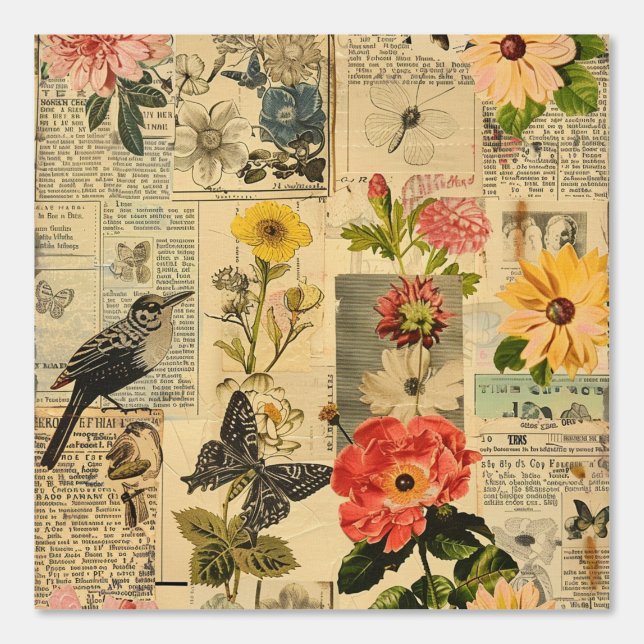 Rustikales Vintages Zeitungs-Patchwork-Collage (3) Tapete (Vorderseite)