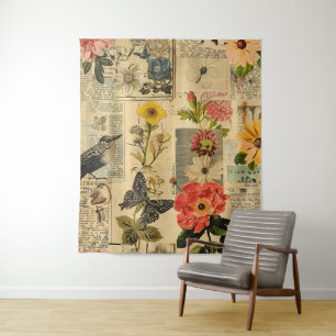 Rustikales Vintages Zeitungs-Patchwork-Collage (3) Wandteppich