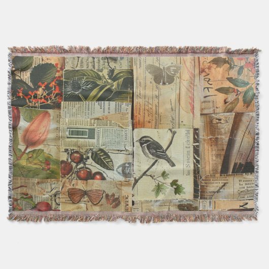 Rustikales Vintages Zeitungs-Patchwork-Collage (4) Decke (Vorderseite)