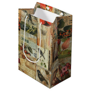 Rustikales Vintages Zeitungs-Patchwork-Collage (4) Mittlere Geschenktüte
