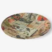 Rustikales Vintages Zeitungs-Patchwork-Collage (4) Pappteller (Schrägansicht)