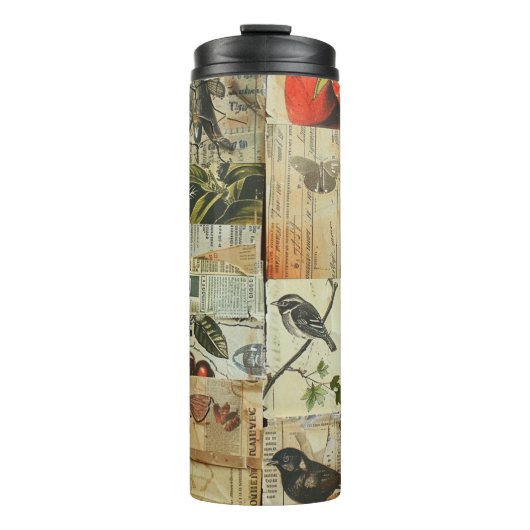 Rustikales Vintages Zeitungs-Patchwork-Collage (4) Thermosbecher (Vorderseite)