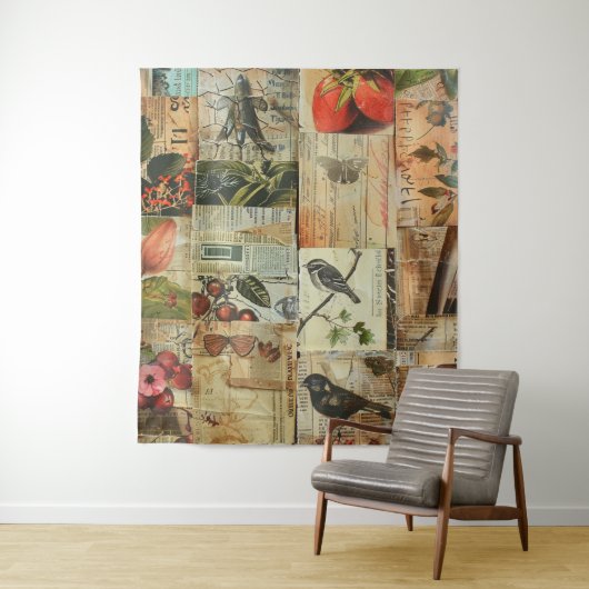 Rustikales Vintages Zeitungs-Patchwork-Collage (4) Wandteppich (Beispiel)