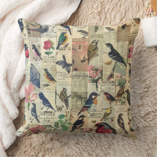 Rustikales Vintages Zeitungs-Patchwork-Collage (5) Kissen