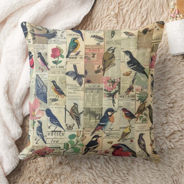 Rustikales Vintages Zeitungs-Patchwork-Collage (5) Kissen (Decke)