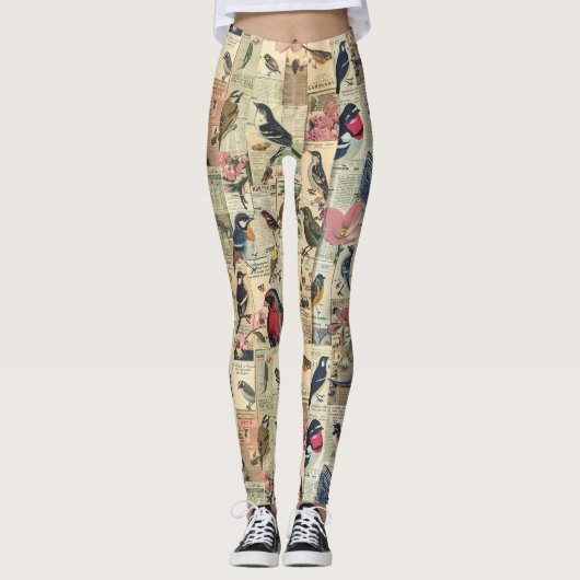 Rustikales Vintages Zeitungs-Patchwork-Collage (5) Leggings (Vorderseite)
