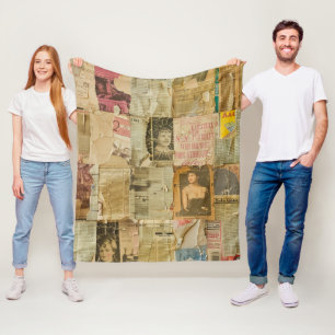 Rustikales Vintages Zeitungs-Patchwork-Collage (6) Fleecedecke