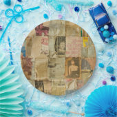 Rustikales Vintages Zeitungs-Patchwork-Collage (6) Pappteller (Party)