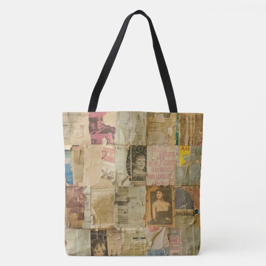 Rustikales Vintages Zeitungs-Patchwork-Collage (6) Tasche (Vorderseite)