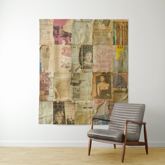 Rustikales Vintages Zeitungs-Patchwork-Collage (6) Wandteppich (Beispiel)