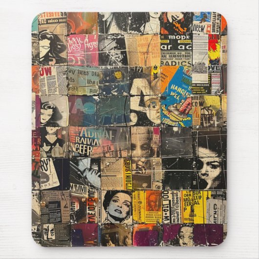 Rustikales Vintages Zeitungs-Patchwork-Collage (7) Mousepad (Vorne)