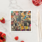 Rustikales Vintages Zeitungs-Patchwork-Collage (7) Serviette (Beispiel)