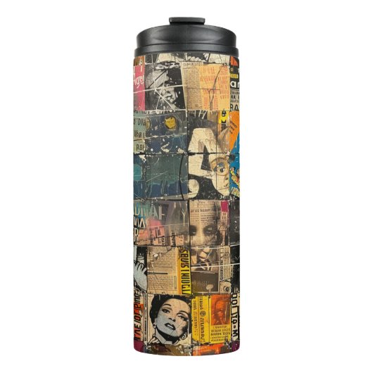 Rustikales Vintages Zeitungs-Patchwork-Collage (7) Thermosbecher (Vorderseite)