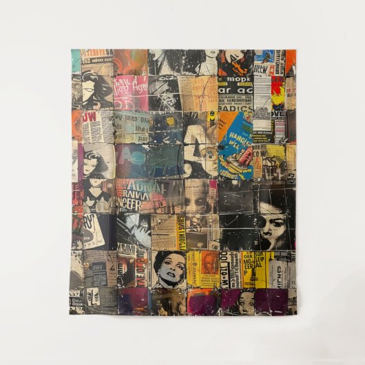 Rustikales Vintages Zeitungs-Patchwork-Collage (7) Wandteppich (Vorderseite)