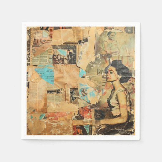 Rustikales Vintages Zeitungs-Patchwork-Collage (8) Serviette (Vorderseite)
