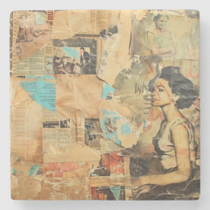 Rustikales Vintages Zeitungs-Patchwork-Collage (8) Steinuntersetzer