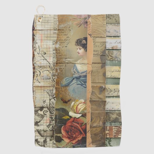 Rustikales Vintages Zeitungs-Patchwork-Collage (9) Golfhandtuch (Vorderseite)