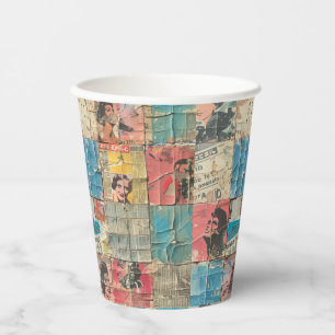 Rustikales Vintages Zeitungs-Patchwork-Collage (9) Pappbecher