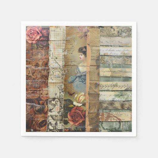 Rustikales Vintages Zeitungs-Patchwork-Collage (9) Serviette (Vorderseite)