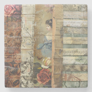 Rustikales Vintages Zeitungs-Patchwork-Collage (9) Steinuntersetzer