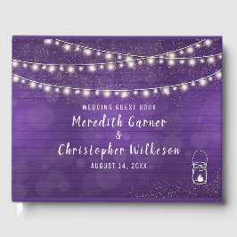 Rustikales Violet Wood Mason Jar String Lights Hoc Gästebuch