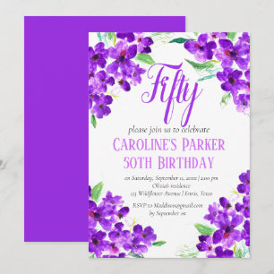 Rustikales Violett 50. Geburtstag Lila florale Einladung