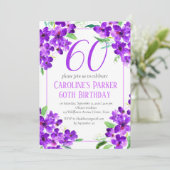 Rustikales Violett, 60. Geburtstag, Lila Einladung (Stehend Vorderseite)