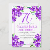 Rustikales Violett 70. Geburtstag Lila Einladung (Vorderseite)
